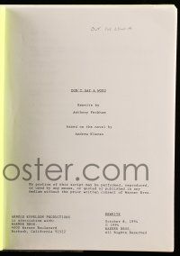 4g166 DON'T SAY A WORD rewrite script October 8, 1994, screenplay by Anthony Peckham!