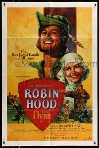4j888 ADVENTURES OF ROBIN HOOD 24x36 video poster R91 Errol Flynn as Robin Hood, De Havilland!