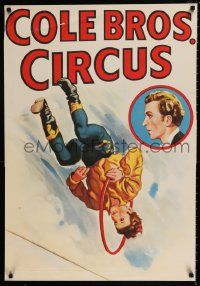 4j099 COLE BROS. CIRCUS: CON COLLEANO 25x36 circus poster '41 cool artwork of high-wire act!