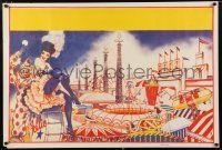 4j100 FAIR POSTER 28x41 circus poster '30s clown, a showgirl, and people enjoying various rides!
