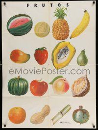 4j794 FRUTOS 27x37 Mexican commercial poster '70s artwork of a cantaloupe, pineapple, and more!