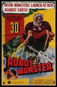 4j849 ROBOT MONSTER 25x39 TV poster R81 the worst, great wacky art of ape creature & girl!