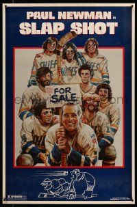 4j853 SLAP SHOT 23x35 commercial poster '77 Paul Newman hockey sports classic, great art by Craig!