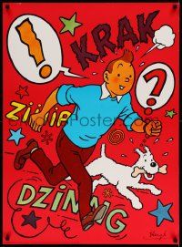 4j873 TINTIN 25x34 Danish commercial poster '70 Herge's classic character running w/dog!