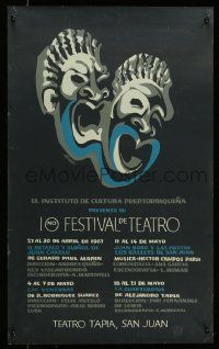 4j105 10MO FESTIVAL DE TEATRO stage play 19x31 Puerto Rican stage poster '67 art of masks by Homar!