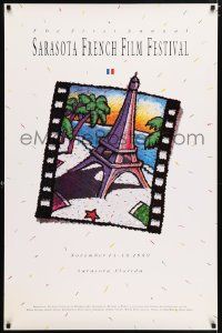 4j180 1ST ANNUAL SARASOTA FRENCH FILM FESTIVAL 27x41 film festival poster '89 art of Eiffel Tower!