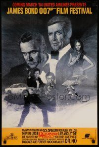 4j941 JAMES BOND 007 FILM FESTIVAL 18x27 video poster '84 art of Connery & Moore by Harrington!