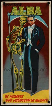4j098 PROFESOR ALBA 13x28 Spanish magic poster '59 great artwork of the man who plays with death!