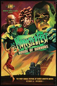 4j701 MONSTERFEST tv poster '98 Dracula, The Wolfman, Medusa over haunted mansion!