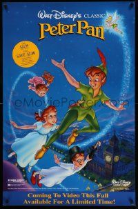 4j958 PETER PAN 26x40 video poster R90 Disney animated cartoon fantasy classic, great art!