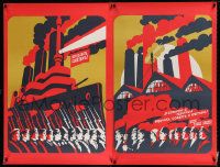 4j031 ALL POWER TO THE SOVIETS Russian 38x50 '88 cool artwork of factory workers by Babin!
