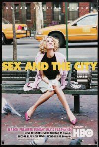 4j717 SEX & THE CITY tv poster '02 cool image of Sarah Jessica Parker, yellow title design!