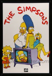 4j726 SIMPSONS tv poster '94 Matt Groening, cartoon art of TV's favorite family sitting on TV!