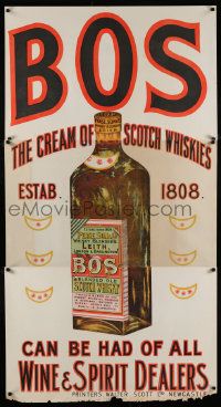 4j119 BOS 35x66 English advertising poster ''30s stone litho of bottle of cream of Scotch whiskies!