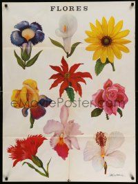 4j448 FLORES 28x37 Mexican special '70s irises, hibiscus, a rose, and more!