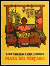 4j113 PLAZA DEL MERCADO 19x25 Puerto Rican stage poster '73 cool artwork of marketplace booth!