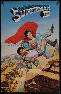 4j613 SUPERMAN III 2-sided 25x39 special '83 cool image of Christopher Reeve flying!