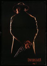 4j344 UNFORGIVEN REPRO teaser 27x39 special '92 Clint Eastwood w/back turned!