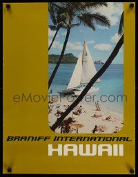 4j011 BRANIFF INTERNATIONAL AIRWAYS HAWAII 20x26 travel poster '60s Diamond Head volcano, beach!