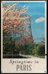 4j023 FRANCE 25x39 French travel poster '60s Paris, colorful flowers and Eiffel Tower!