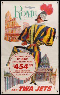 4j016 TWA ROME 25x40 travel poster '60s David Klein art of colorful soldier!