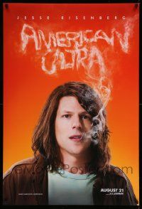 4k061 AMERICAN ULTRA teaser DS 1sh '15 great image of smoking Jesse Eisenberg!