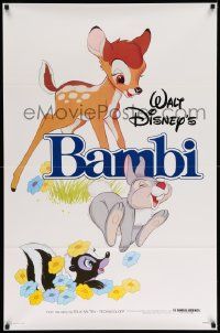 4k086 BAMBI 1sh R82 Walt Disney cartoon deer classic, great art with Thumper & Flower!