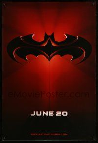 4k092 BATMAN & ROBIN advance DS 1sh '97 Clooney, O'Donnell, cool image of bat symbol!