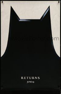 4k097 BATMAN RETURNS teaser 1sh '92 Burton, Keaton, cool partial bat symbol, dated design!