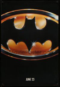 4k094 BATMAN teaser 1sh '89 directed by Tim Burton, cool image of Bat logo, matte design!