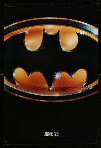 4k093 BATMAN teaser 1sh '89 directed by Tim Burton, cool image of Bat logo, glossy finish!