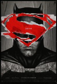 4k099 BATMAN V SUPERMAN teaser DS 1sh '16 cool close up of Ben Affleck in title role under symbol!