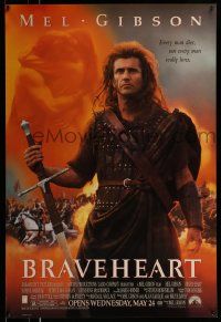 4k138 BRAVEHEART advance DS 1sh '95 cool image of Mel Gibson as William Wallace!