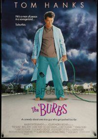 4k145 BURBS DS 1sh '89 best Tom Hanks image, a man of peace in a savage land, suburbia!