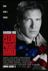 4k176 CLEAR & PRESENT DANGER advance DS 1sh '94 great portrait of Harrison Ford and American flag!