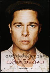 4k203 CURIOUS CASE OF BENJAMIN BUTTON teaser DS 1sh '08 cool portrait of Brad Pitt, wacky credits!