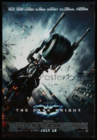 4k209 DARK KNIGHT advance DS 1sh '08 cool image of Christian Bale as Batman on Batpod bat bike!