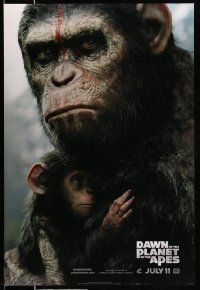 4k216 DAWN OF THE PLANET OF THE APES style B teaser DS 1sh '14 close-up of Caesar w/ his son!