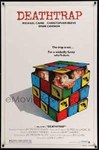 4k223 DEATHTRAP style B 1sh '82 art of Chris Reeve, Michael Caine & Dyan Cannon in Rubik's Cube!