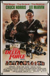 4k225 DELTA FORCE 1sh '86 cool art of Chuck Norris & Lee Marvin firing guns by S. Watts!