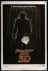 4k334 FRIDAY THE 13th PART 3 - 3D 1sh '82 slasher sequel, art of Jason stabbing through shower!