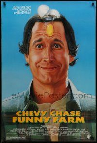 4k339 FUNNY FARM 1sh '88 smiling Chevy Chase w/egg on his face by Steven Chorney!