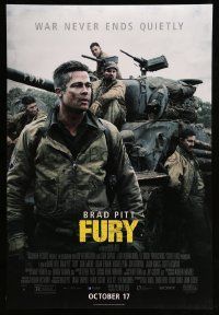 4k343 FURY advance DS 1sh '14 great image of soldier Brad Pitt and cast with tank!