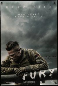 4k345 FURY teaser DS 1sh '14 great image of soldier Brad Pitt, war never ends quietly!