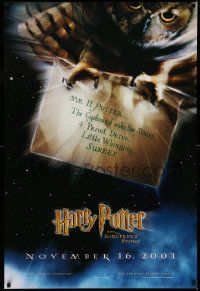 4k398 HARRY POTTER & THE PHILOSOPHER'S STONE teaser DS 1sh '01 Hedwig the owl carrying THE letter!