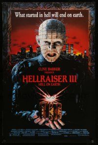 4k407 HELLRAISER III: HELL ON EARTH 1sh '92 Clive Barker, great c/u image of Pinhead holding cube!