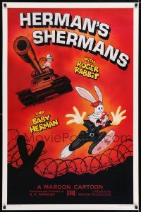 4k411 HERMAN'S SHERMANS Kilian 1sh '88 great image of Roger Rabbit running from Baby Herman in tank