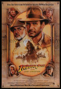 4k467 INDIANA JONES & THE LAST CRUSADE advance 1sh '89 Ford/Connery over a brown background by Drew