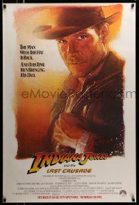 4k466 INDIANA JONES & THE LAST CRUSADE advance 1sh '89 Ford over a white background by Drew Struzan