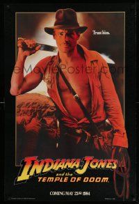 4k470 INDIANA JONES & THE TEMPLE OF DOOM teaser 1sh '84 art of Harrison Ford, trust him!